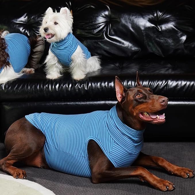 ROZKITCH Striped Dog Sweater,Cute Pet Shirt Stretchy Comfort Fit for Doberman, Rottweiler, Great Dane etc All-Day Wear BlueStripe 4XL
