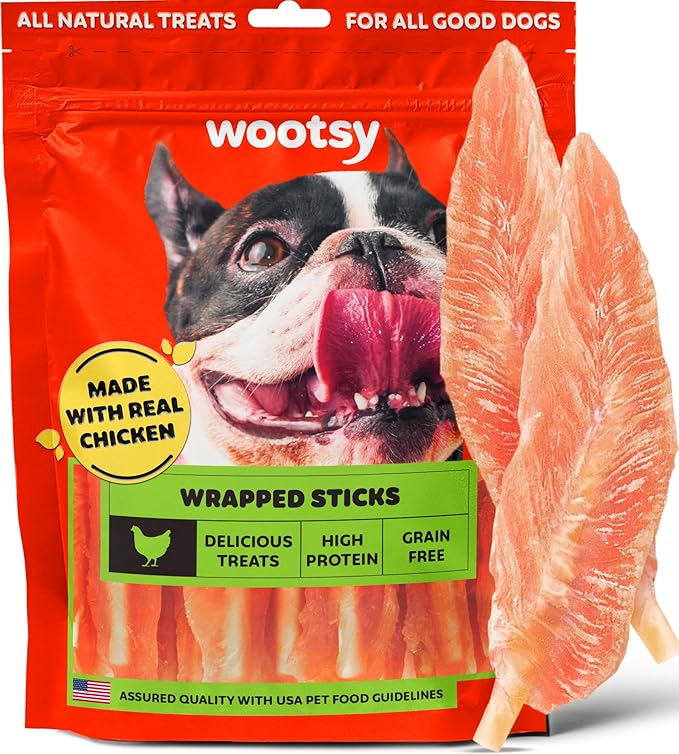Chicken Jerky Wrapped Rawhide Sticks - Supports Dental Health Dog Treats, Grain Free, High Protein, Low-Calorie - Real Chicken - Chews, 12 oz