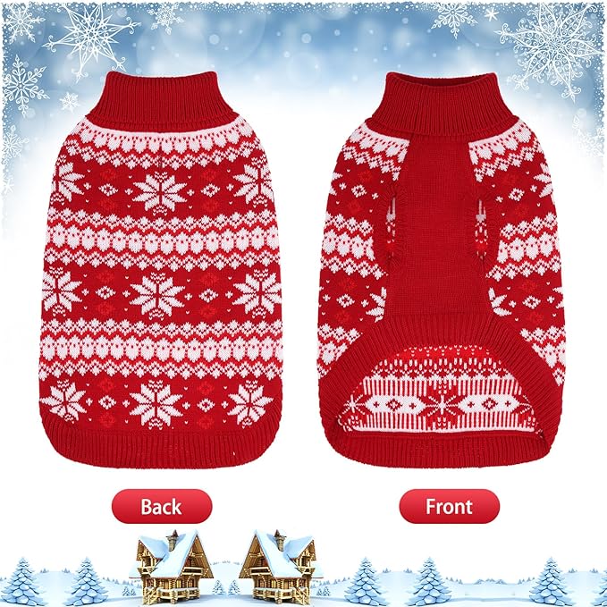 KOOLTAIL Cable Knit Dog Sweater Turtleneck, Cold Weather Pullover Classic Knitwear, Snowflake Pattern Thick Warm Winter Pet Clothes, Dog Christmas Sweater for Small Medium Large Dogs, Red ML