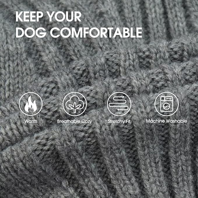 IECOii Dog Sweaters For Medium Dogs Girl Boy,Holiday Knit Doggy Sweatshirt with Sleeve,Turtleneck Thick Warm Dog Sweaters for Winter,Pullover Knitwear for French Bulldog,Boston Terrier (Light Grey, L)
