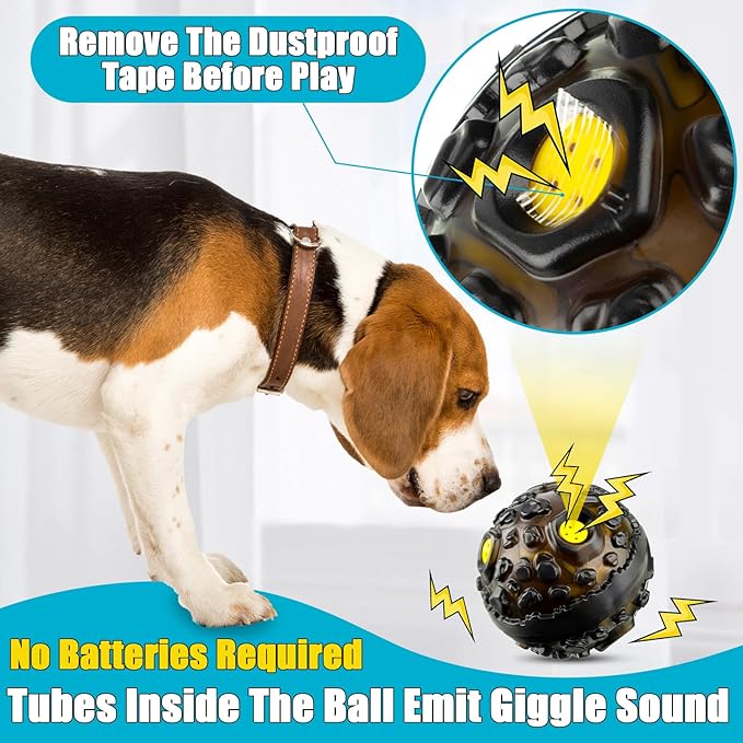 Honoson 2 Pcs Dog Ball for Aggressive Chewers, Indestructible Interactive Dog Toy with Squeaky Giggle, Elastic Rubber Wobble Chew Toy for Small Medium Large Dogs, Teeth Cleaning