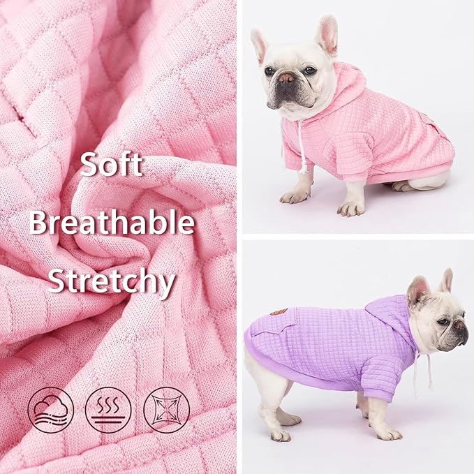 2 Pack Dog Hoodie Sweaters for Small Medium Dogs Warm Dog Clothes for Large Dogs Soft Waffle-Like Laminated Sweatshirt Bulldog (Pink, XS (Back: 10",Chest: 13", Neck: 9"))