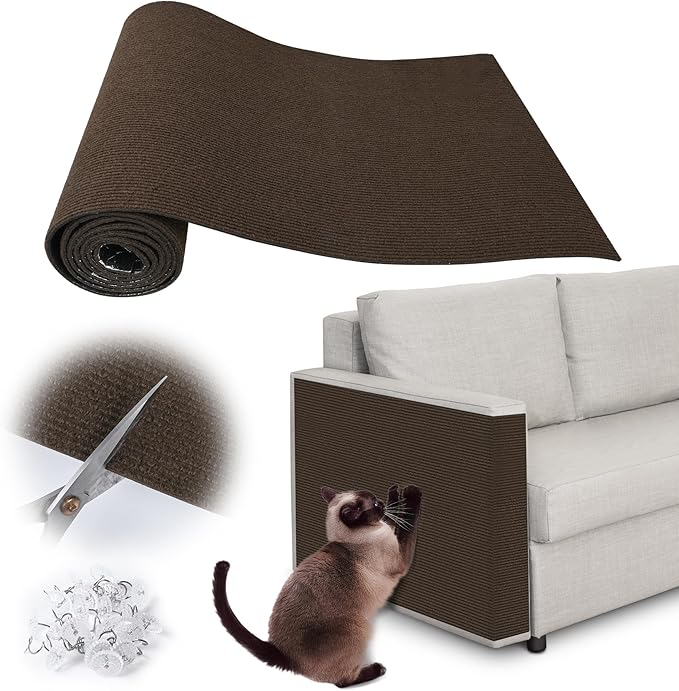Cat Scratch Furniture Protector - 78.7" x 13.8" Trimmable Self-Adhesive Cats Claws Scratch Pads, DIY Cat Climbing Couch Protector for Scratch Post Cat Tree Replacement Indoor (Brown)