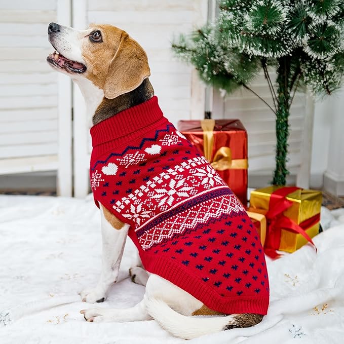 SCENEREAL Dog Sweaters for Small Dogs - Soft, Warm Turtleneck Small Dog Sweater, Ugly Knit Dog Christmas Outfits for Dachshund, Chihuahua, Pug, Yorkie,Winter Pet Clothes Male Female,Red