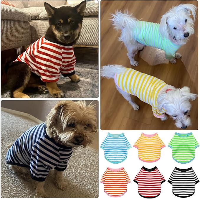 Geyoga 6 Pieces Dog Striped T-Shirt Cotton Breathable Pet Apparel Colorful Puppy Sweatshirt Clothes for Small to Medium Dogs Puppy(XL)