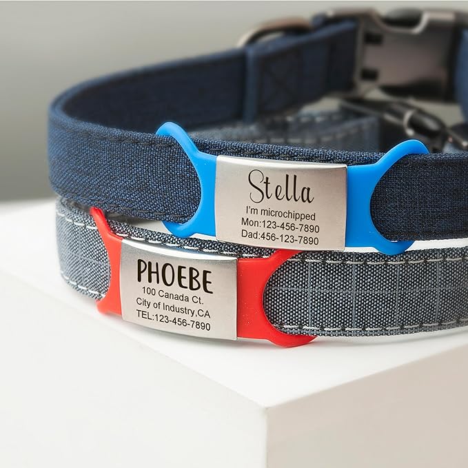 Anavia Slide On Silent Pet ID Tags, S/M/L/XL Personalized Multi-Color Silicone Band Cat Dog Name Tags, Customized Engraved Stainless Steel, Chew-Proof Quiet Dog Collar Tags (Red, X-Large)