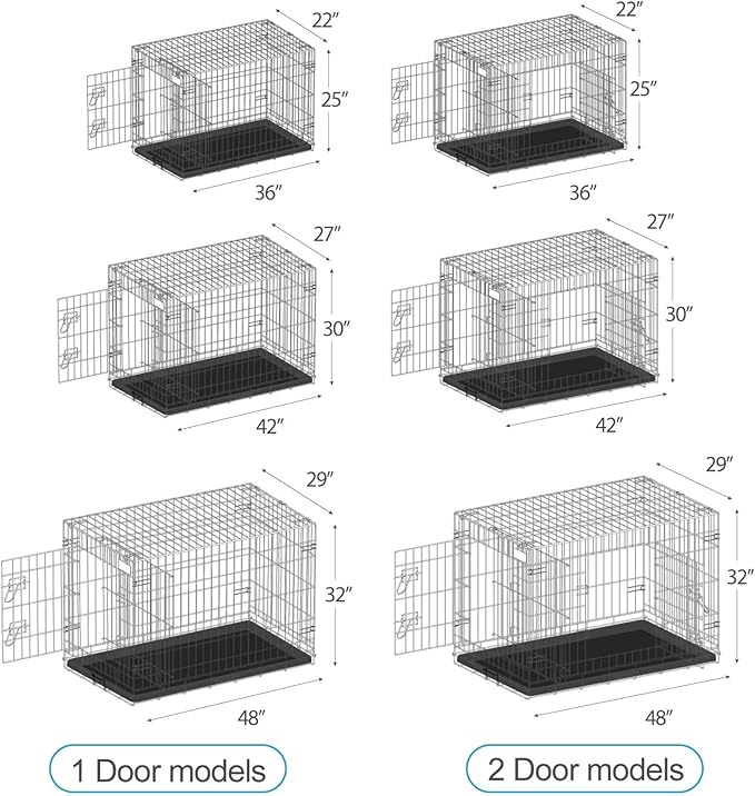 PetsTuff GREAT CRATES 42” X-Large Dog Crate - Heavy-Duty Dog Kennel With Divider Panel For Pets 65-85lbs - Durable Leaf-Proof Tray - Foldable, Carry Handle & Wheels For Easy Moving - Two-Door Dog Cage