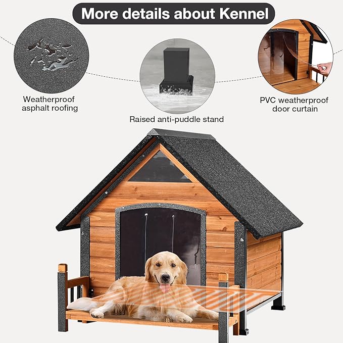 Dog House Outdoor, Chew-Proof Metal Frame Dog Kennel Shelter for Large Breeds,Weatherproof (Brown-H, Large)