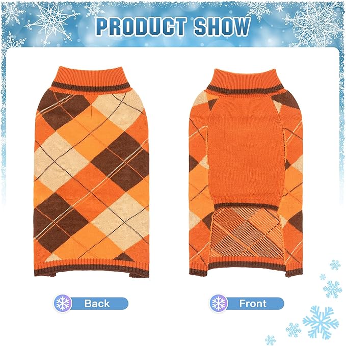 KOOLTAIL Fall Dog Sweater Pet Knitted Clothes - Thanksgiving Classic Plaid Pullover Turtleneck Dog Sweaters with Leash Hole, Thick Cold Weather Pet Outfits for Small Medium Large Dogs Cats Puppy, M
