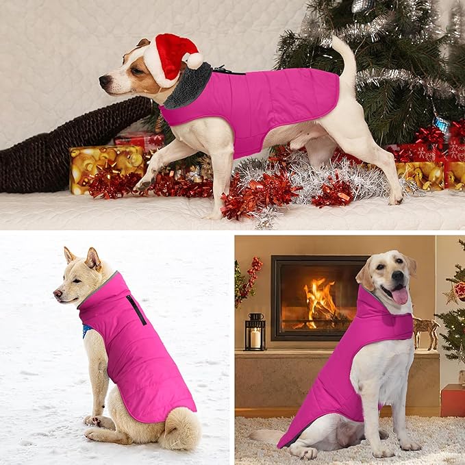 Dog Winter Coat, Waterproof Dog Jacket with Leash Hole, Reflective Adjustable Pet Snow Vest, Warm Fleece Sweater for Small Medium Large Dogs - Pink, XL