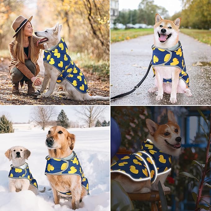 Dog Raincoat for Medium Dogs Waterproof Hooded Rain Jacket with Reflective Strips Leash Hole & Poncho Adjustable Fit (Duck,L)