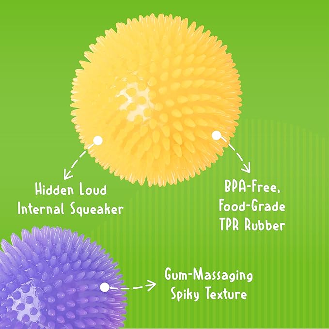 Gnawsome 4.5” Spiky Squeak & Light Ball Dog Toy - Extra Large, Cleans teeth and Promotes Dental and Gum Health for Your Pet, Colors will vary, All Breed Sizes
