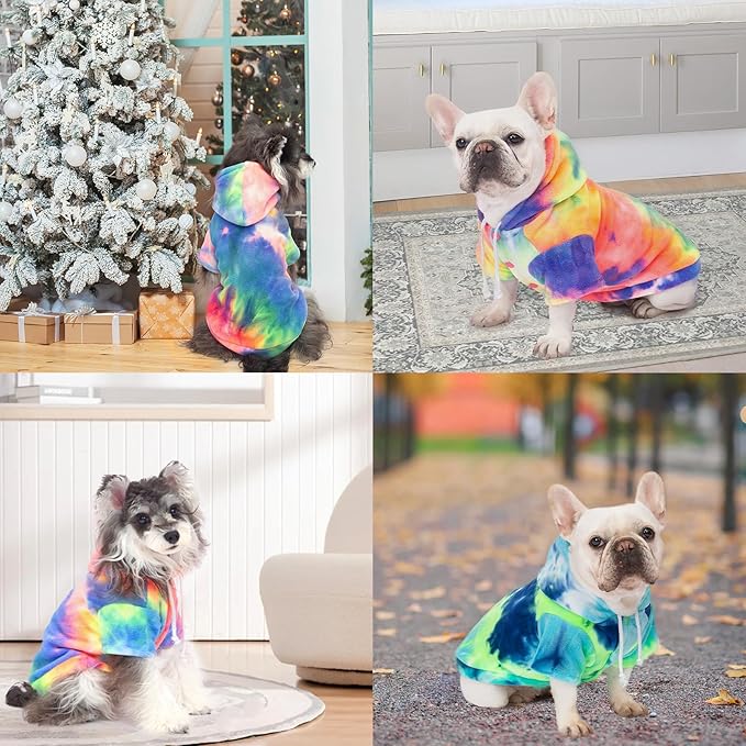 Dog Hoodie Tie Dye Dog Sweatshirt Chic Winter Clothes Ultra-Soft Warm Sweaters for Small Medium Dogs Fashion Pet Clothes for Dogs (Blue/Black/Grey, L (Back: 14.96",Chest: 19.68", Neck: 16.53"))