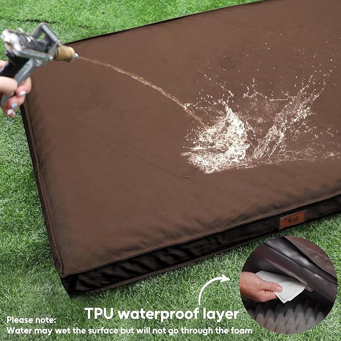 Outdoor All Weather XL Dog Bed, Waterproof Dog Bed for Extra Large Dogs, Orthopedic Egg Crate Foam Pet Bed with Removable Washable Oxford Cooling Cover, 44x32 Inch, Brown