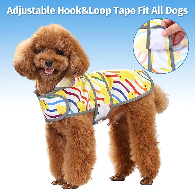 Dog Raincoat Hooded,Waterproof Rain Coat for Dogs with Adjustable Belly Strap,Reflective Strips, Lightweight Slicker Poncho Rain Jacket for Small Medium Large Dogs