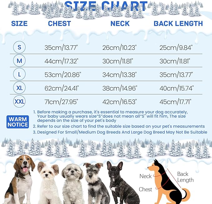 BRKURLEG Blue Dog Winter Coat, Cozy Winter Dog Jackets, Small Medium Dogs Coat with Harness, Onesie Body Warm Puppy Christmas Jacket, Pet Cold Weather Jackets, Puppy Four-Legged Puffer Coats, XXL