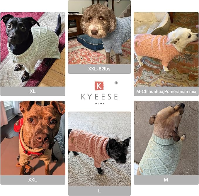 KYEESE Dog Sweater for Medium Dogs Warm Dogs Clothes, Long Sleeve Pets Coats Turtleneck Pet Sweater with Classic Cable Knit Pet Sweater Medium Size Dogs, Pink, XX-Large