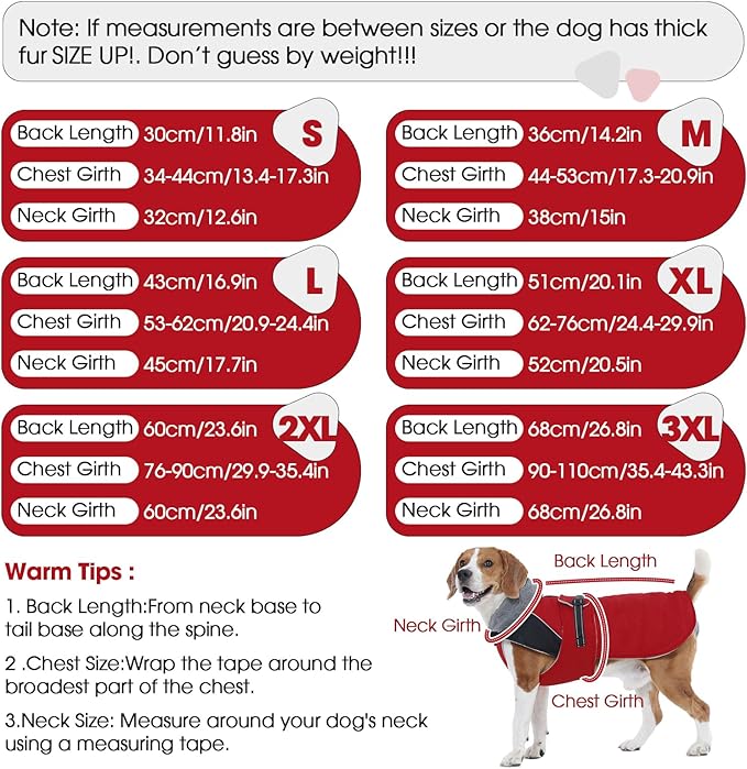 Nanaki Large Dog Coats for Winter Waterproof, Warm Fleece Lining Reflective Large Dog Jacket with Leash Hole,Furry Collar Cold Weather Puppy Jacket Outdoor Walking Hunting Easy On Pet Snow, Red 2XL
