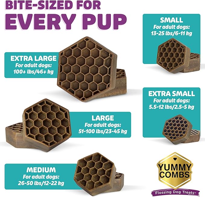 Yummy Combs Dog Dental Treats – Fish & Egg Protein – Vet VOHC Approved, Removes Tartar – A Daily Teeth Cleaning Treat for Extra Small Dogs (30 Count)