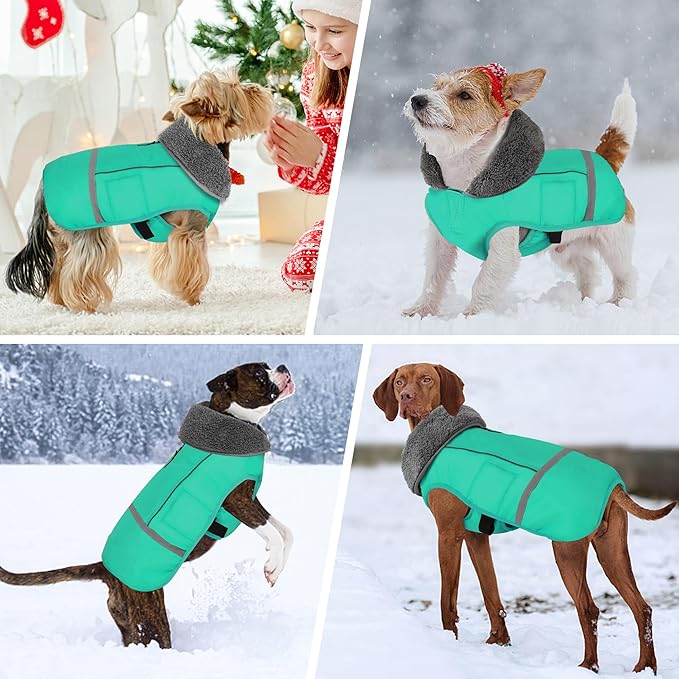 Dogcheer Warm Dog Coat, Waterproof Dog Jacket Christmas Puppy Winter Coat with Buckle, Reflective Adjustable Pet Snow Jacket Turtleneck Fleece Sweater for Small Medium Large Dogs - Pine Green, XL