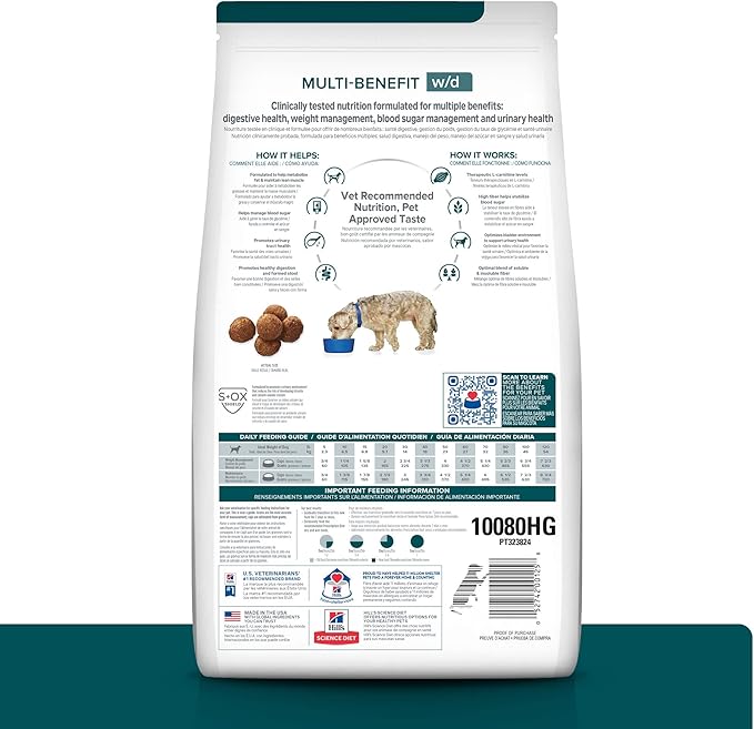 Hill's Prescription Diet w/d Multi-Benefit Digestive/Weight/Glucose/Urinary Management Chicken Flavor Dry Dog Food, Veterinary Diet, 17.6 lb. Bag