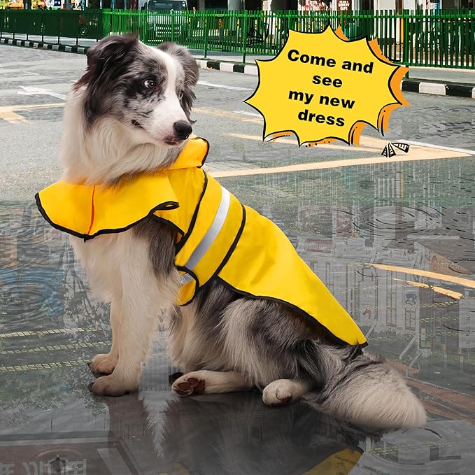 Paiaite Dog Raincoat: Hooded Slicker Poncho, Durable Waterproof Jacket with Reflective Stripes, Convenient Leash Hole, and Adjustable Fit, Perfect for Small, Medium, and Large Dogs Yellow XXL