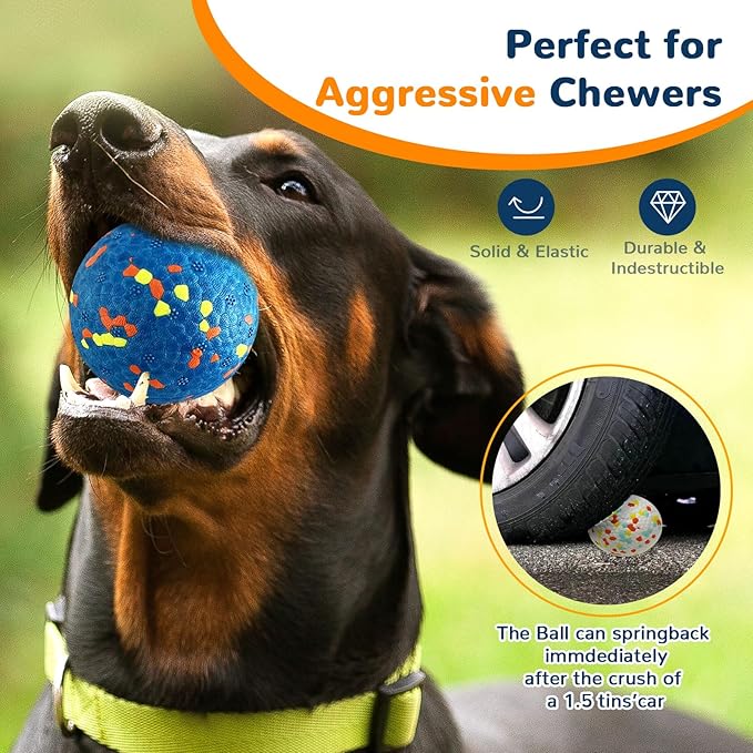 Petcare 2 Pack Dog Balls Toys for Aggressive Chewers Indestructible Tennis Balls for Medium Large Dogs Water Toy Chew Ball Tough Durable Big Dog Toys Bouncing Ball for Dogs to Fetch, Blue+White