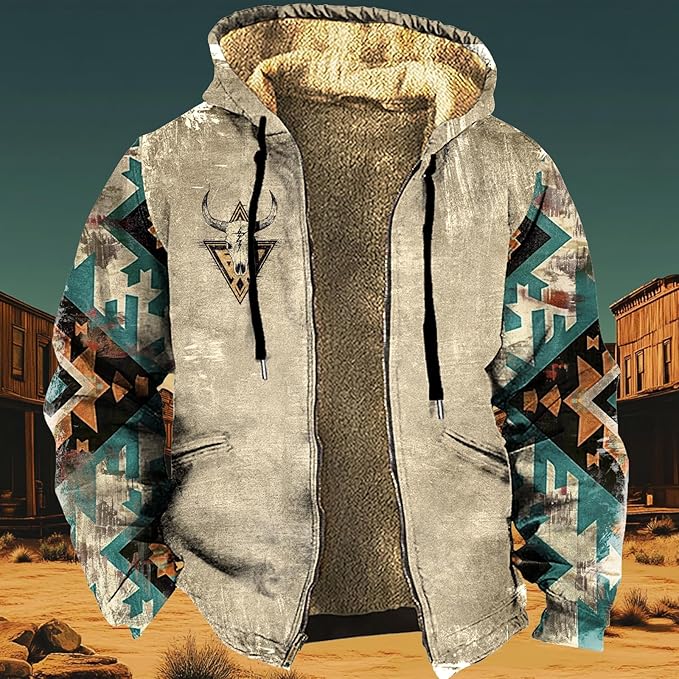 Men's Zip Up Jackets Western Style Ethnic Hoodie Hooded Vintage Long Sleeve Warm Coat Winter Outfits