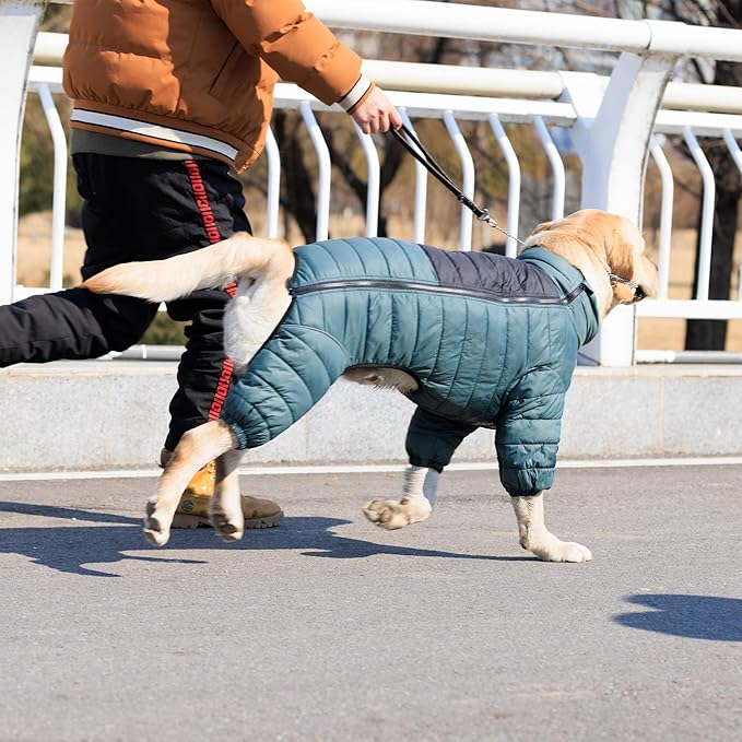 ArmyGreen Dog Warm Coat, Waterproof Windproof Reflective Vest, Zippered Adjustable Snow Jacket for Small to Large Dogs