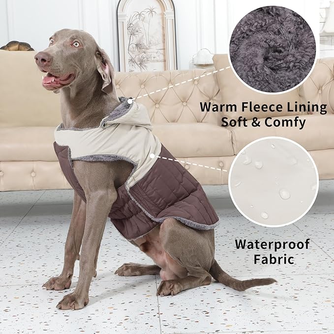 Detachable Hooded Dog Coat with Harness for Small Dogs,Super Warm Fleece Puppy Jacket for Cold Winter Doggie Coats,Brown M