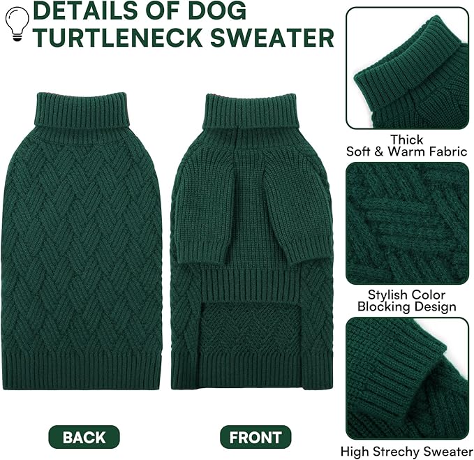 KOESON XS Dog Sweater Girl and Boy, Warm Extra Small Dog Sweater, Soft Turtleneck Doggy Sweaters with Sleeves, Thick Green Christmas Sweaters for Chihuahua, Yorkie, Green, XSmall