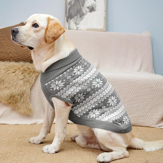 KOOLTAIL Cable Knit Dog Sweater Turtleneck, Cold Weather Pullover Classic Knitwear, Snowflake Pattern Thick Warm Winter Pet Clothes,Dog Christmas Sweater for Small Medium Large Dogs,Grey SM