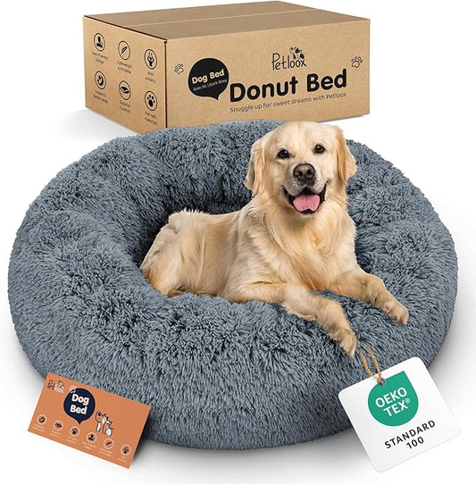 Donut Dog Bed - Premium Comfort for Anxiety Relief - Fluffy & Calming Design with Ultra-Plush Support | Cozy Round Dog Bed with Super Soft Circle Style (Size XL Dark Grey)