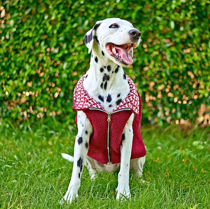 Tuff Pupper Reversible Fleece Sweater Vest for Dogs | Lightweight Comfortable Insulated Jacket | Front Zip Closure | Machine Washable | Built-in Leash Hole | Sizes for All Breeds (XL, Red)