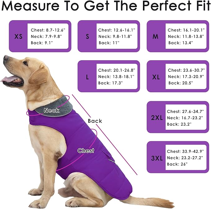 Dog Coat, Waterproof Dog Winter Jacket with Pocket, Reflective Adjustable Pet Snow Vest, Warm Cozy Fleece Sweater for Small Medium Extra Large Dogs - Purple, XS