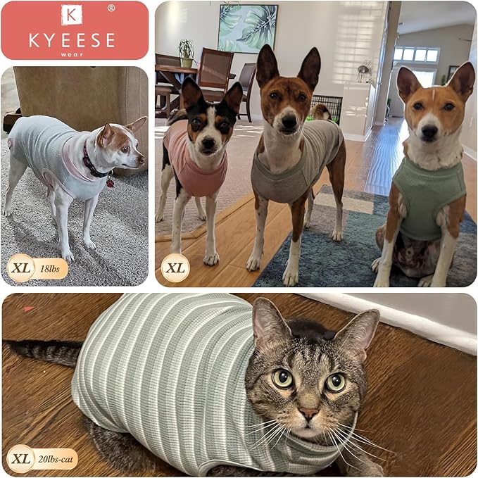 KYEESE 2Pack Waffle Dog Shirts for Small Dogs Stretchy T-Shirts Lightweight Tank Top Sleeveless Striped Vest Breathable Pet Outfit, X-Large, Pink+Striped