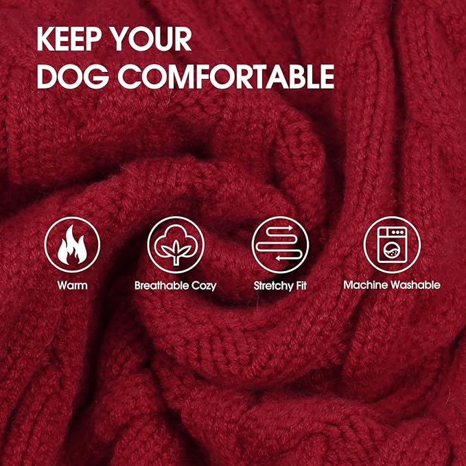 IECOii Big Girl Dog Sweater Dress, Cable Knit Sweater for Extra Large Dogs Girl, Red,4XL, Cute Dog Warm Dress for Fall Winter, Good Stretcy Fit Knitwear for Giant Breed Dogs Female Indoor & Outdoor