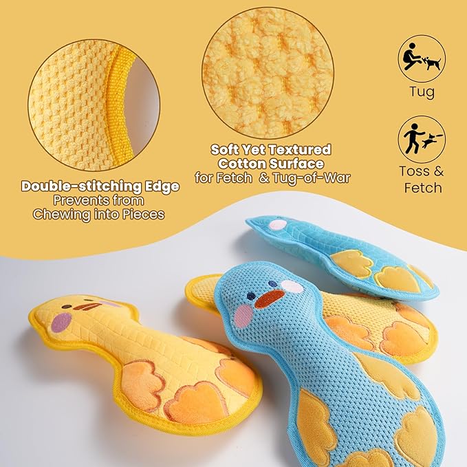 Duck Squeaky Dog Toy, New 2025 Indestructible Dog Toy for Aggressive Chewers, Stuffed Toy with Two Tough Layers, Interactive Tug Training to Keep Them Busy, Yellow