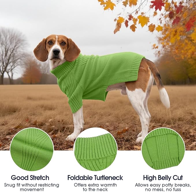 IECOii XXXL Dog Sweater,Warm Dog Sweaters for Extra Large Dogs Girl Boy,Stretchy & Cozy,Turtleneck Knitted Pullover for Pet Wear On Christmas,Easy On Doggy Sweatshirt for Labrador (Grass Green,XXXL)