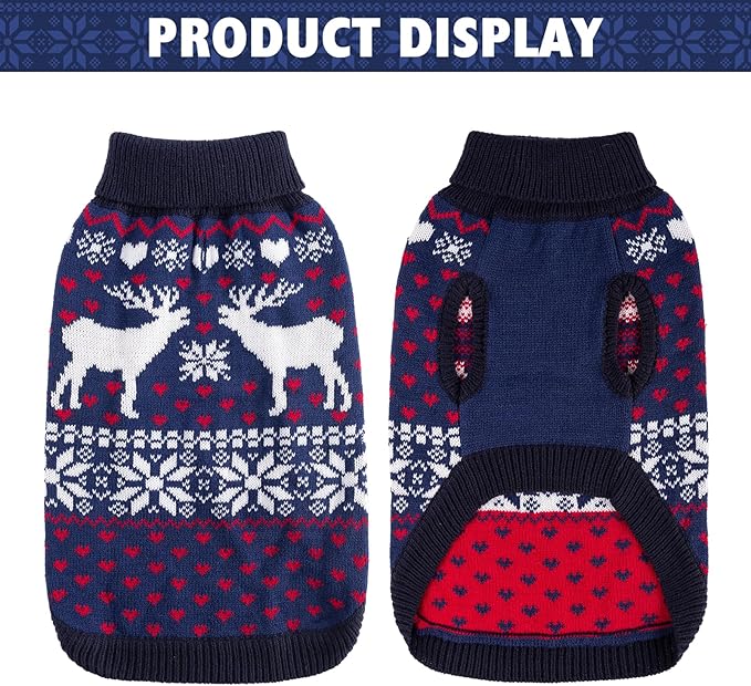 SCENEREAL Dog Sweater for Girls Boys, Turtleneck Pullover Winter Puppy Clothes, Christmas Outfits, Sweatshirt Apparel Knitwear for Frenchie, Beagle, Boston Terrier, ML