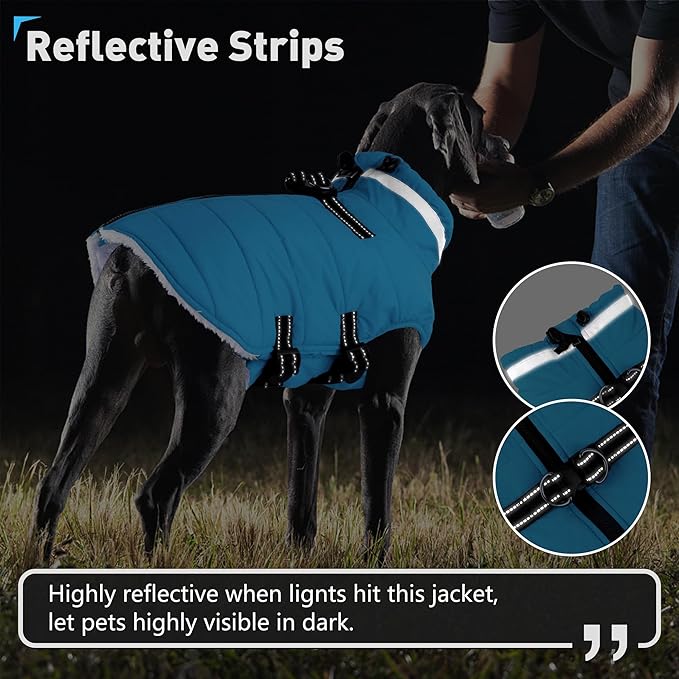 Dogcheer Dog Coat with Harness, Waterproof Dog Jacket Adjustable Pet Winter Coat with Zipper, Christmas Puppy Snow Jacket Fleece Sweater for Small Medium Large Dogs - Sky Blue S