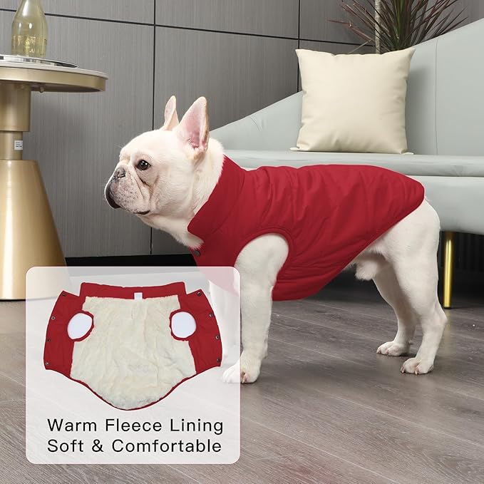 2 Layers Fleece Lined Warm Dog Jacket for Winter Cold Weather,Soft Windproof Large Dog Coat,Red XXXL