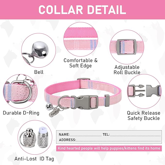 GAMUDA Small Dog Harness Collar and Leash Set, Step in No Chock No Pull Soft Mesh Adjustable Dog Vest Harnesses Plaid Reflective for Dogs Puppy Cats Kitten Rabbit (Pink, XXS)
