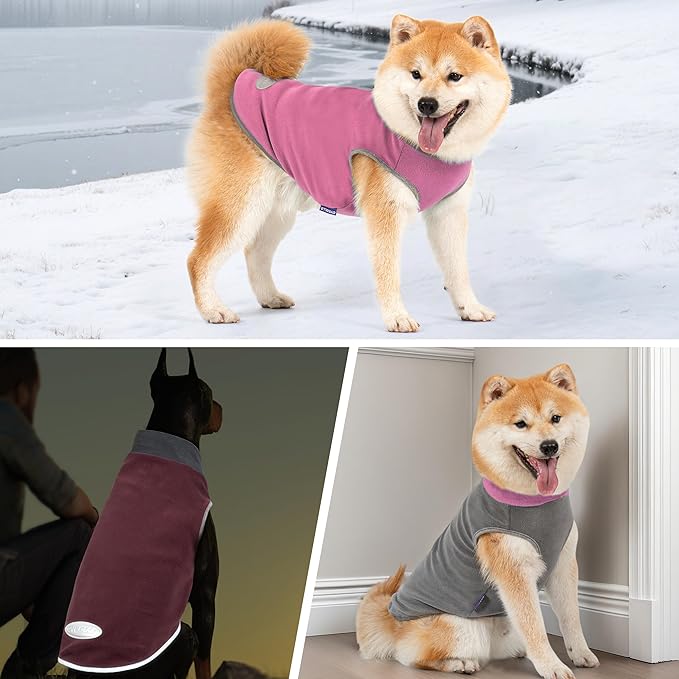 cyeollo 2 Pack Dog Sweaters Fleece Sweatshirt Stretchable Reflective Pet Sweater Dog Clothes for Small Puppy Dogs Girl Cats Size S Pink & Grey