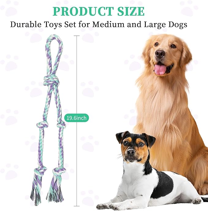 Dog Rope Toys for Large/Medium Aggressive Chewers, Tough Cotton Chew Toy, 3 Feet 5 Knots Indestructible, Tug of War Dog Pull Rope Teeth Cleaning(5 Knots-19.5Inch)