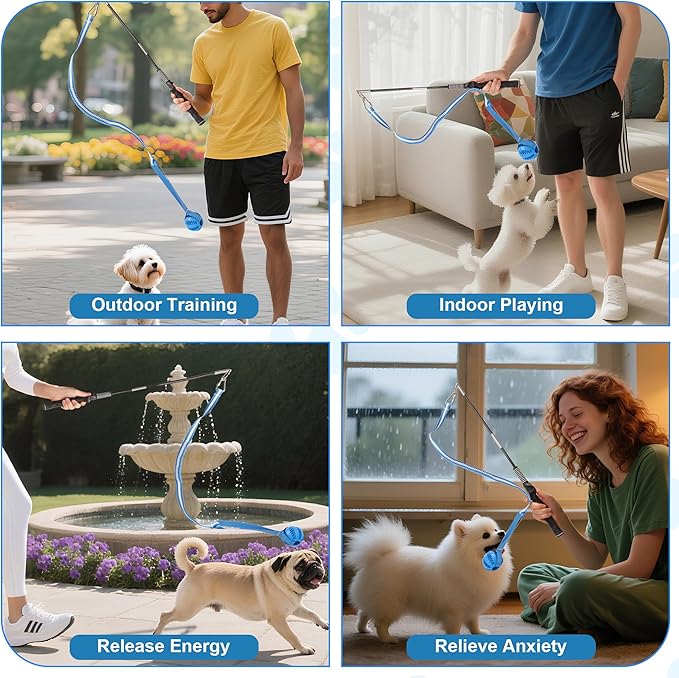 Flirt Pole for Dogs Interactive Dog Pole Toy for Large Medium Small Dogs, Sports Dog Teaser Pole for Tug of War, Flirt Pole with Lure Ball (Standard Pole + Tensile Rope)