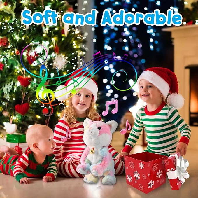 Colorful Robot Kitty Plush Toy, Interactive Meow Kitten, Electronic Pet, Animated Toy Cats for Girls & Kids, L:12"