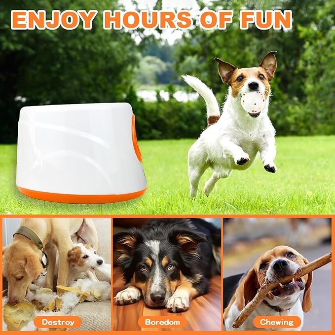 Automatic Ball Launcher for Dogs, Dog Ball Thrower with 19-32-45Ft Distance, Rechargeable Automatic Launcher with 6 Balls (2.2"), Dog Ball Launcher for Small & Medium Orange