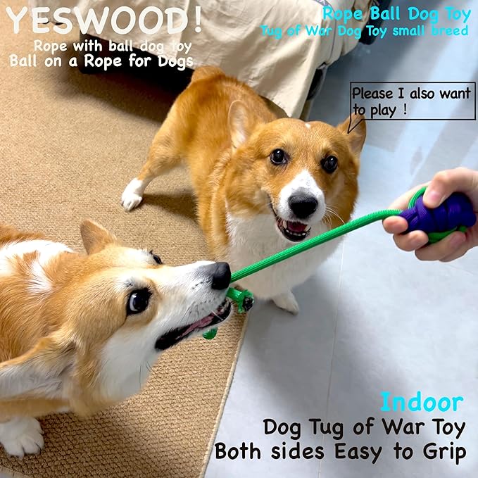 YESWOOD! Tug of War Dog Toy Small Breed,Durable Dog Ball with Rope for Agreessive Chwers,4-Pack Rope with Ball Attached for Small and Medium Breed 0-80 Pounds,Puppy Interactive Toy