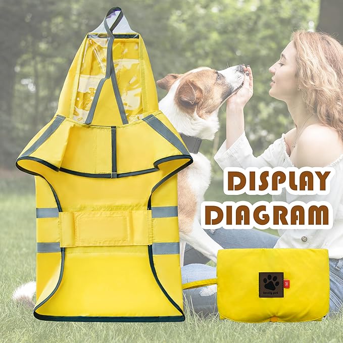 Dog Raincoat, Adjustable Rain Jacket with Hooded Double Layer for Large Medium Small Dogs Puppies, Lightweight Waterproof Rain Coat Poncho with Reflective Stripe Yellow,XXL